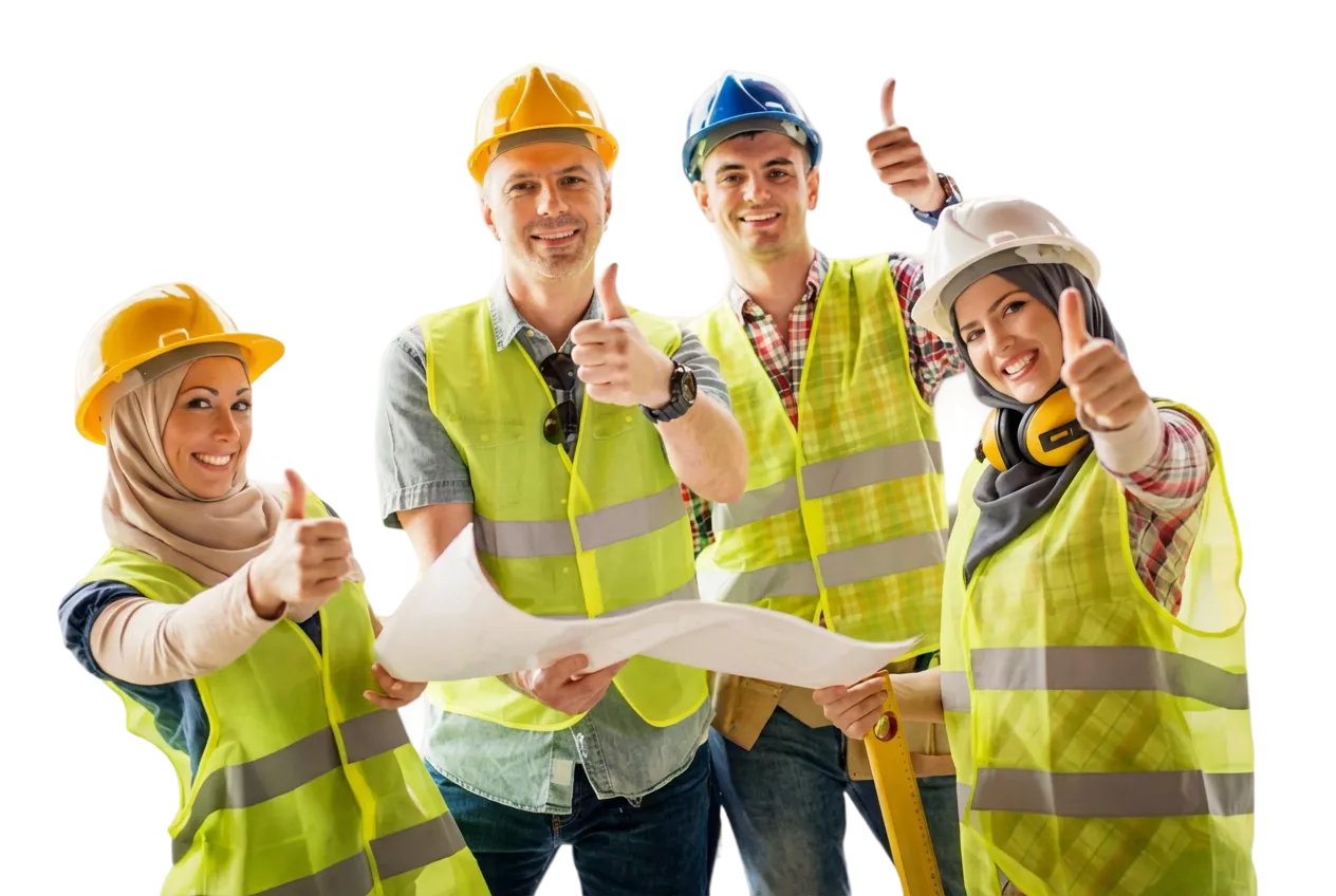 Engineers and workers giving thumbs up
